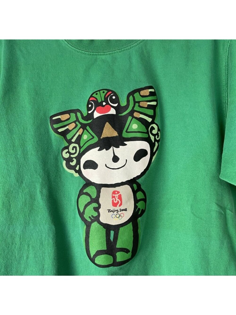 Beijing 2008 Kids T-Shirt Green Short Sleeve Cotton Olympic Nini Character - Picture 3 of 6